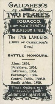 1899 Gallaher Regimental Colours & Standards #199 The 17th Lancers (Duke of Cambridge's Own) Back