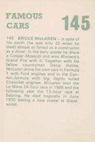 1972 Famous Cars #145 Bruce McLaren Back