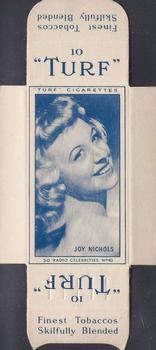 1947 Turf Radio Celebrities - Uncut Singles #40 Joy Nichols Front