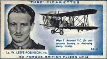 1956 Turf Famous British Fliers #14 W. Leefe Robinson Front