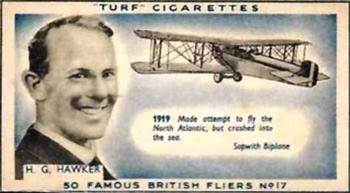 1956 Turf Famous British Fliers #17 H.G. Hawker Front