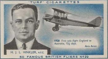 1956 Turf Famous British Fliers #22 H.J.L. Hinkler Front