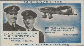 1956 Turf Famous British Fliers #29 O. R. Gayford / G. E. Nicholetts Front