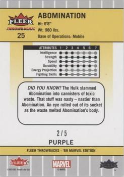 2023 Fleer Throwbacks '89 Marvel Edition - Purple #25 Abomination Back