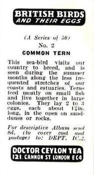 1960 Harden Doctor Ceylon Tea British Birds and Their Eggs #2 Common Tern Back