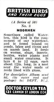 1960 Harden Doctor Ceylon Tea British Birds and Their Eggs #3 Moorhen Back
