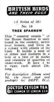 1960 Harden Doctor Ceylon Tea British Birds and Their Eggs #18 Tree Sparrow Back