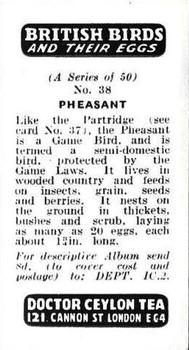 1960 Harden Doctor Ceylon Tea British Birds and Their Eggs #38 Pheasant Back