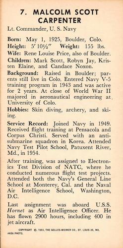 1963 Gelles-Widmer Teach Me Astronauts Space Cards #7 Scott Carpenter Back