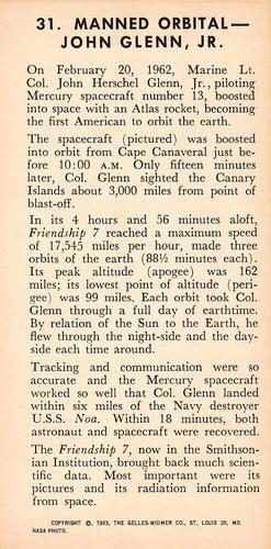 1963 Gelles-Widmer Teach Me Astronauts Space Cards #31 John Glenn Back