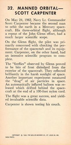 1963 Gelles-Widmer Teach Me Astronauts Space Cards #32 Scott Carpenter Back