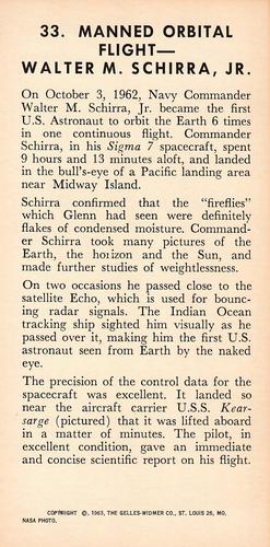 1963 Gelles-Widmer Teach Me Astronauts Space Cards #33 Wally Schirra Back