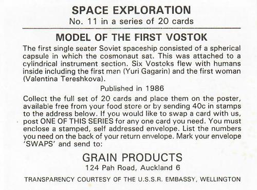 1986 Grain Products Space Exploration #11 Model of the First Vostok Back