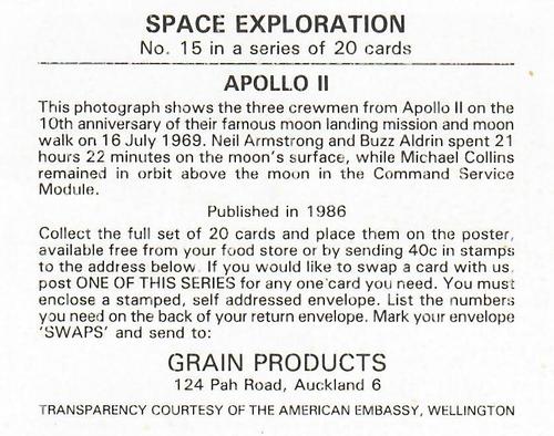 1986 Grain Products Space Exploration #15 Apollo 11 Back