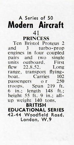 1953 British Educational Series Modern Aircraft #41 Princess Back