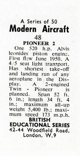 1953 British Educational Series Modern Aircraft #48 Pioneer 2 Back