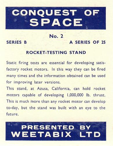 1959 Weetabix Conquest of Space Series B #2 Rocket-Testing Stand Back