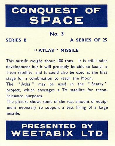 1959 Weetabix Conquest of Space Series B #3 “Atlas” Missile Back