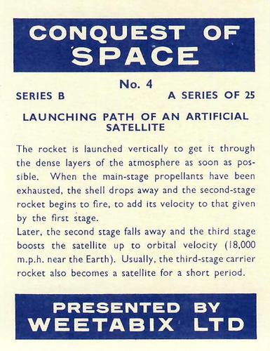 1959 Weetabix Conquest of Space Series B #4 Launching Path of an Artificial Satellite Back