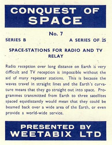 1959 Weetabix Conquest of Space Series B #7 Space-Stations for Radio and TV Relay Back