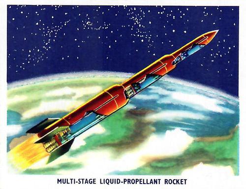 1959 Weetabix Conquest of Space Series B #9 Multi-Stage Liquid Propellant Rocket Front