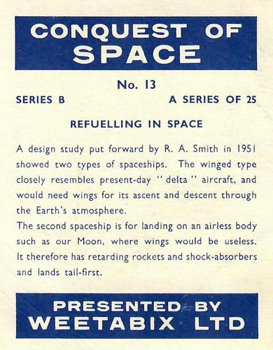 1959 Weetabix Conquest of Space Series B #13 Refuelling In Space Back