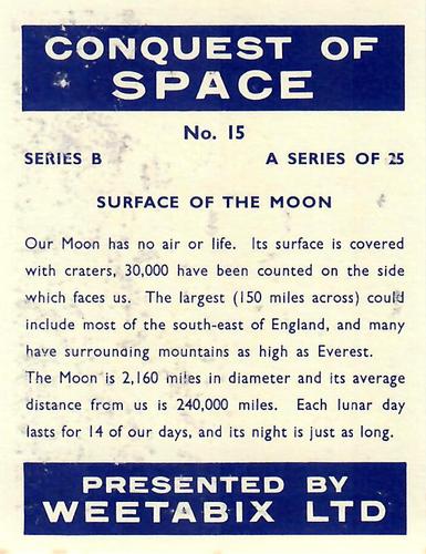 1959 Weetabix Conquest of Space Series B #15 Surface of the Moon Back