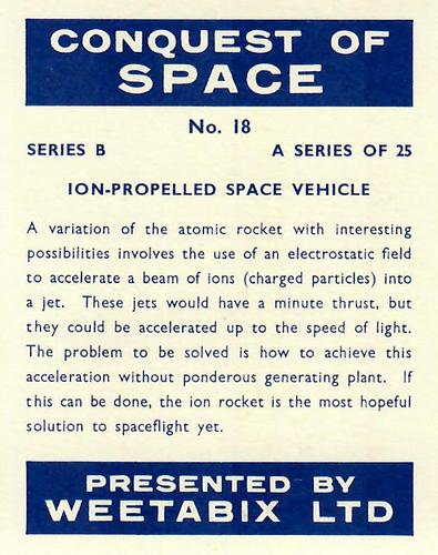 1959 Weetabix Conquest of Space Series B #18 Ion-Propelled Space Vehicle Back