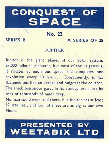 1959 Weetabix Conquest of Space Series B #22 Jupiter Back