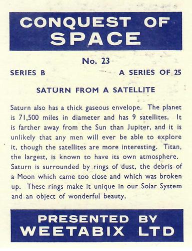 1959 Weetabix Conquest of Space Series B #23 Saturn from a Satellite Back