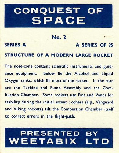 1958 Weetabix Conquest of Space Series A #2 Structure of a Modern Rocket Back