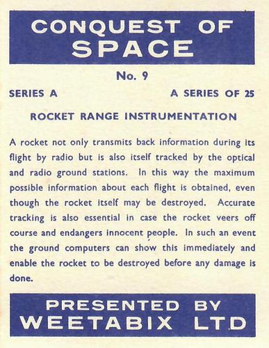 1958 Weetabix Conquest of Space Series A #9 Rocket Range Instrumentation Back