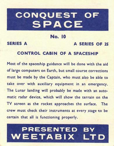 1958 Weetabix Conquest of Space Series A #10 Control Cabin of a Spaceship Back