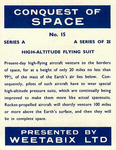 1958 Weetabix Conquest of Space Series A #15 High-Altitude Flying Suit Back