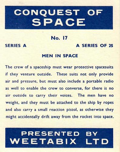 1958 Weetabix Conquest of Space Series A #17 Men in Space Back