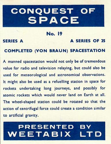 1958 Weetabix Conquest of Space Series A #19 Completed Von Braun Spacestation Back