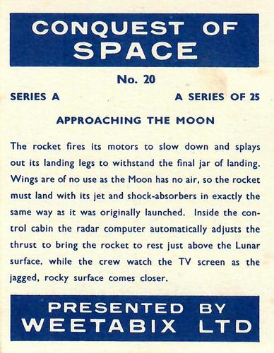 1958 Weetabix Conquest of Space Series A #20 Approaching the Moon Back