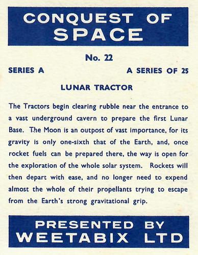 1958 Weetabix Conquest of Space Series A #22 Lunar Tractor Back
