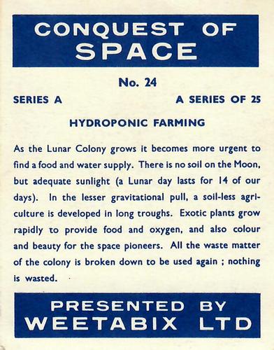1958 Weetabix Conquest of Space Series A #24 Hydroponic Farming Back