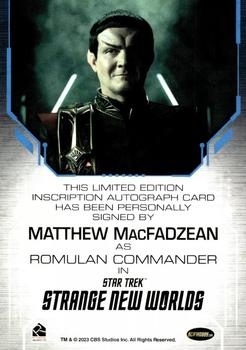 2023 Rittenhouse Star Trek Strange New Worlds Season One - Inscription Autograph Cards #NNO Matthew MacFadzean / Romulan Commander Back