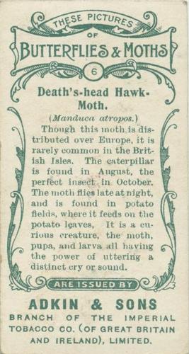1924 Adkin's Butterflies and Moths #6 Death's Head Hawk Moth and Larva Back