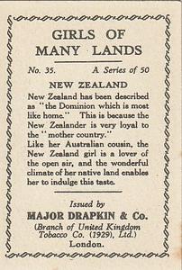 1929 Major Drapkin & Co. Girls of Many Lands #35 NEW ZEALAND Back