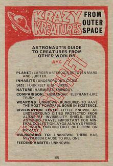 1968 Chix Confectionery Krazy Kreatures from Outer Space #8 Ayg Back