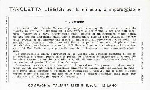 1958 Liebig Paesaggi Planetari (Planetary Landscapes) (Italian text) (S1691) #2 Venere Back