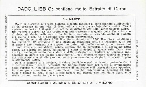 1958 Liebig Paesaggi Planetari (Planetary Landscapes) (Italian text) (S1691) #3 Marte Back
