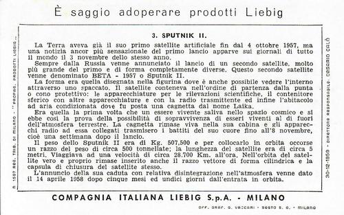 1960 Liebig I Satellite Artificiali (Artificial Satellites) (Italian text) (F1741, S1738) #3 Sputnik II Back