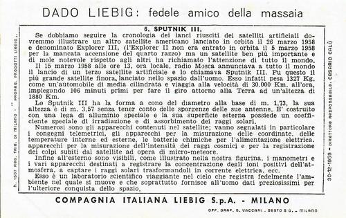 1960 Liebig I Satellite Artificiali (Artificial Satellites) (Italian text) (F1741, S1738) #6 Sputnik III Back