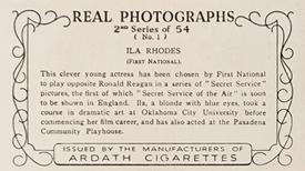 1939 Ardath Photocards - Series 11 (Small) #1 Ila Rhodes Back