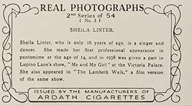 1939 Ardath Photocards - Series 11 (Small) #3 Sheila Linter Back