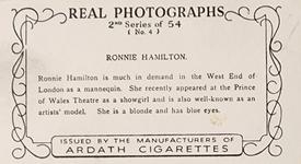 1939 Ardath Photocards - Series 11 (Small) #4 Ronnie Hamilton Back